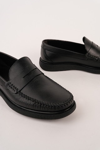 Muggo Gentz Hakiki Deri Rahat Taban Erkek Günlük Klasik Loafer Ayakkabı Siyah