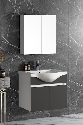 Yıldız 55 Cm Beyaz-antrasit Gri Mdf Asma Banyo Dolabı Takımı Beyaz - Antrasit