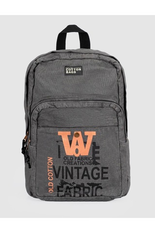Markasız Antrasit Vintage Baskılı Keten Unisex Sırt Çantası Gri