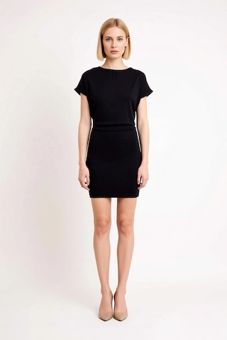 Benerly Kadın Kolsuz Bodycon Mini Elbise Kayık Yaka Düşük Kol Detaylı %97 Siyah