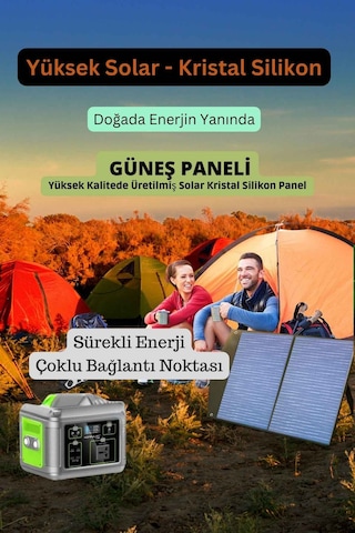 128.000 Mah 600 Watt Güç İstasyonu Ve 100 Watt 18 Volt 5.5 Amper Güneş Paneli Tam Uyumlu İkili Set