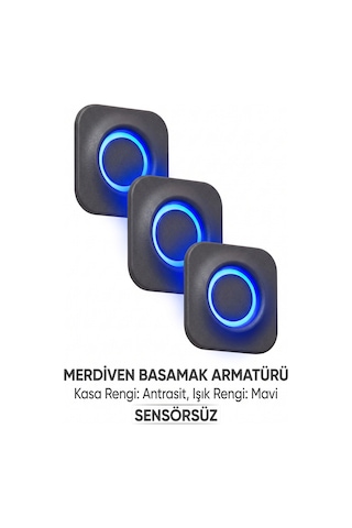 3 Adet Kare Sensörsüz Mavi Led Spot Merdiven Basamak Ve Koridor Armatürü Diğer