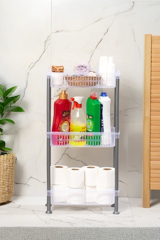 Porsima 5197 3 Katlı Raf - Çok Amaçlı 3 Katlı Evye Altı Düzenleyici Dolap Içi Tezgah Altı Organizer Şeffaf