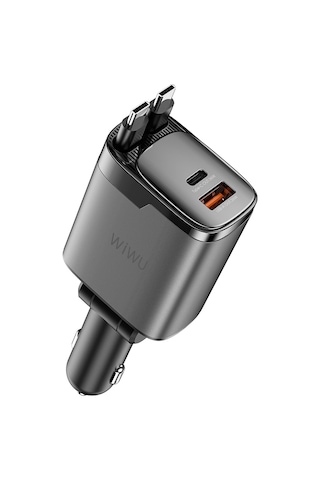 Wiwu Wi-cc034 Type-c + Usb-a Hızlı Şarj Özellikli Gan Teknolojili Kablolu Araç Şarj Aleti 111w Gri