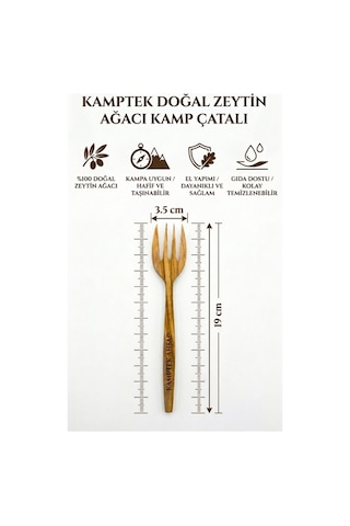 %100 Doğal Zeytin Ağacı El Yapımı Kamp Çatalı - Hafif Taşınabilir Outdoor Ahşap Çatal Ev Kamp Doğa Piknik Çatalı Doğal Kahverengi