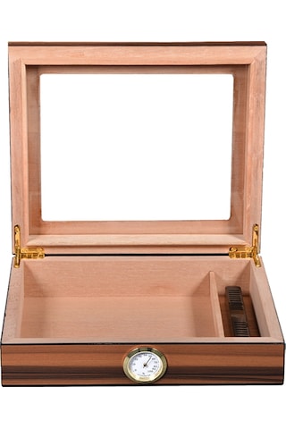 Cigarol Parlak Kahverengi Camlı Humidor Puro Kutusu Rc09