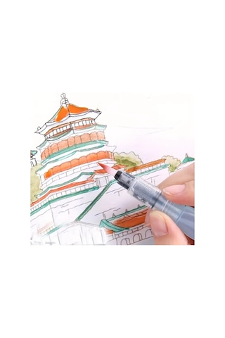 Fırça Uçlu, Brush Pen, Sulu Boya, Su Ve Mürekkep Hazneli, Boyama Kalem Mavi-m Beden