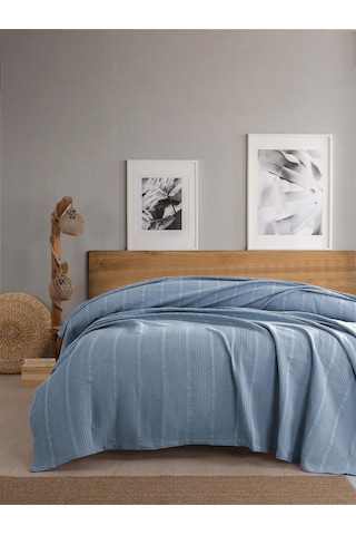 Çift Kişilik Waffle Pike 210x230cm, %100 Pamuk, Petek Tasarım, Mavi Mavı Mavi