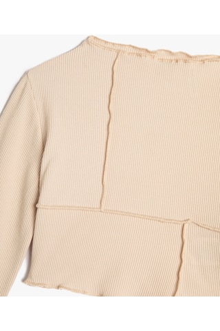 Koton Crop Tişört Uzun Kollu Dik Yaka Kaşkorse Bej 4wkg10337ak 4WKG10337AK050 Ekru