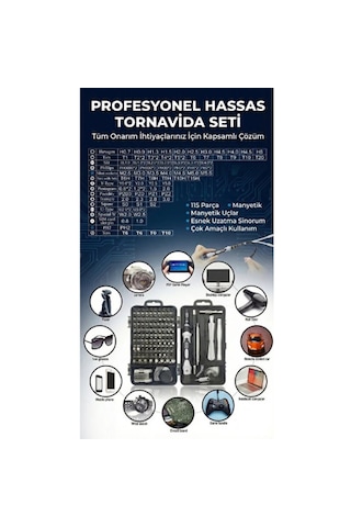 Ser 115 Parça Manyetik Uçlu Hassas Tornavida Seti