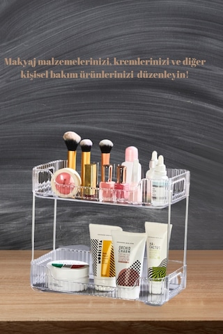 2 Katlı Makyaj Organizer, Takı Kozmetik Mutfak Çok Amaçlı Düzenleyici Plastik Beyaz Diğer