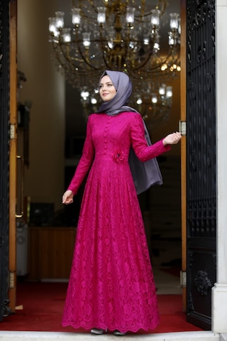 İbrahim Burak Etiler Collection Ahunisa Henna Abiye Fuşya 5646