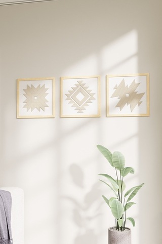 Dekoratif 3 Parçalı Modern Ahşap Çerçeveli Tablo
