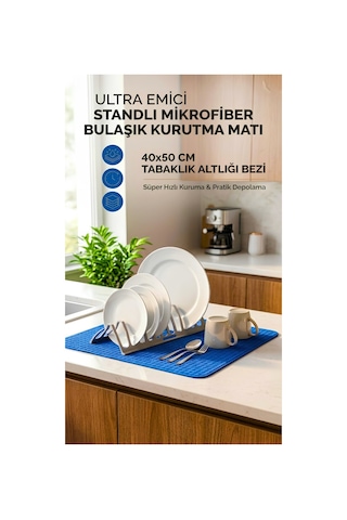 Ultra Emici Standlı Mikrofiber Bulaşık Kurutma Matı 40x50cm Tabaklık Altlığı Karışık Çok Renkli