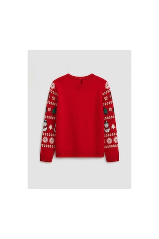 LC Waikiki Alıta Cıty Farkıyla Lcw Kids Kırmızı Triko Desenli Oval Yaka Kız Çocuk Kazak Kirmizi - 928021981 Kirmizi