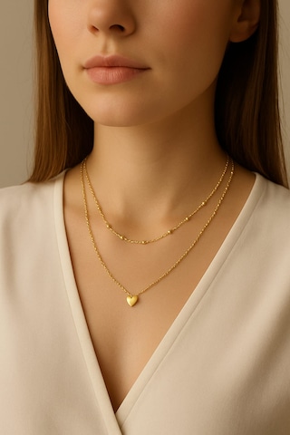 Altın Renk Kalp Uçlu İki Katlı Minimal Kadın Kolye Gold