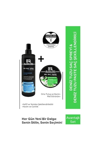 Black Red Saç Sea Salt Deniz Tuzu Saç Spreyi & Seal Salt Paste Saç Şekillendirici Mat Wax 2'li Set