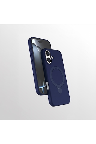 Apple Uyumlu iPhone 17 Kılıf M-safe Şarj Özellikli Standlı Zore Samara Kapak Lacivert