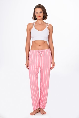 Kompedan Kadın Süet Pembe Çizgili Pijama Tek Alt Desen 14