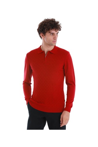 Hatemoğlu Kırmızı Regular Fit Jakarlı Polo Yaka Yünlü Triko Kazak 34202023a003 017 Kırmızı