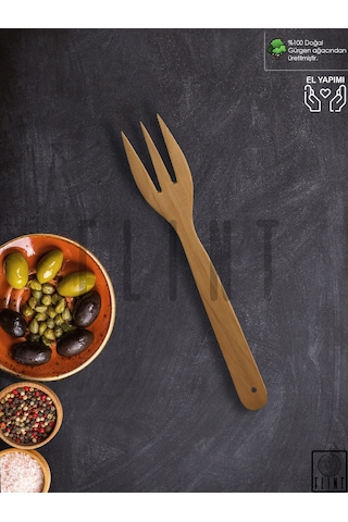 Gürgen Ağacı Elyapımı Tahta Ahşap Mutfak Yemek Servis Çatalı 28cm Ahşap