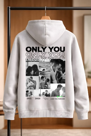 Young Fit Kişiye Özel Ön Ya Da Sırt Baskılı Kapüşomlu Hoodie Unisex Oversize Premium 3 İplik Sweatshirt Gri Melanj