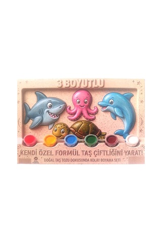 3d Suya Dayanıklı Mermer Tozu Boyama Seti Standlı Deniz Canlıları Çocuk Boyama Tablosu 18x13 Cm Boya Emmez, Özel Formül