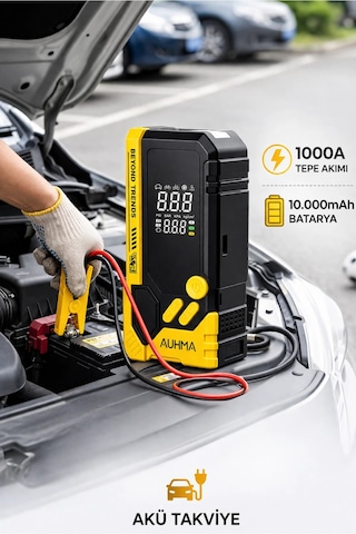 Auhma A8844 Akü Takviye Cihazı & Hava Kompresörü - 10000mah Powerbank, 150 Psı, 1000a Peak, Led Fene