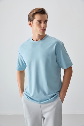Air Jones Tommy Life Açık Mavi Pamuklu Kalın Yumuşak Dokulu Oversize Fit Basic Erkek T-shirt - 88377 Açik Mavi