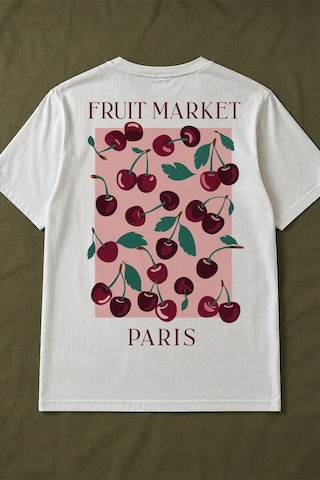 Spoyi Cherry Paris Tasarımlı %100 Pamuk Yarım Oversize Beyaz T-shirt