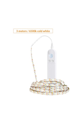 Youtek 3m Pır Hareket Sensörlü Led Işık Şeridi, 6500k Soğuk Beyaz, Ip65 Su Geçirmez, 4xaaa Pil Dahil Değil