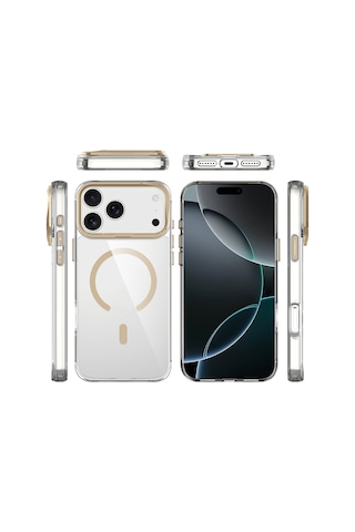 Apple Uyumlu iPhone 17 Pro Max Kılıf M-safe Şarj Özellikli Airbagli Kamera Standlı Zore Azor Kapak - Lacivert Lacivert