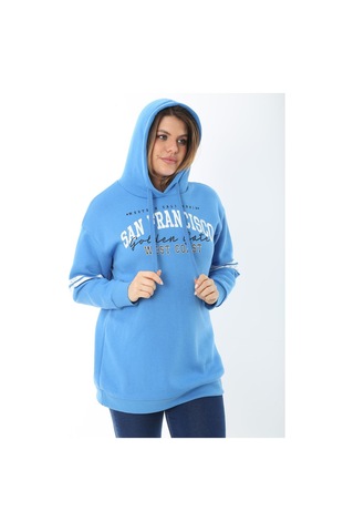 Kadın Büyük Beden Mavi İçi Şardonlu Üç İplik Kapşonlu Sweatshirt 65n37464-mavi Mavi