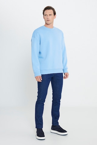 AC&Co / Altınyıldız Classics Erkek Acık Mavı Oversize Fit Bol Kesim Pamuklu İçi Polarlı Bisiklet Yaka Sweatshirt Açık Mavi