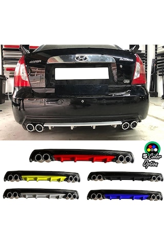 Hyundai Accent Era Uyumlu Yuvarlak Egzozlu Sarı Difüzör Difizör Çiftli Egzoz Görünüm 2006 - 2009