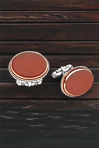 Gümüş Akik Taşlı Oval Kol Düğmesi -5782 Gümüş