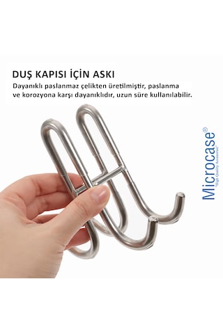 Microcase Paslanmaz Çelik Kauçuklu Çok Amaçlı Banyo Mutfak Dolap Vb Alanlar İçin Çift Yönlü Askılık Al5507 Gümüş
