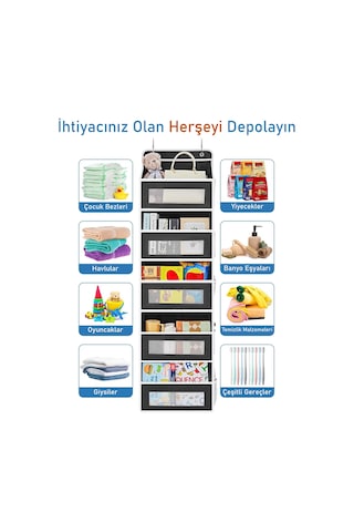 Valkyrie Kapı Arkası Organizer 5 Cepli Askılı Dolap Düzenleyici Çok Amaçlı Kapı Arkası Raf 20kg Taşıma Siyah Siyah