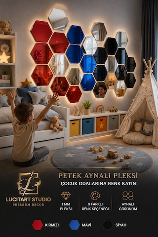 Lucitart 10 Adet Aynalı Pleksi Gümüş Petek Duvar Dekoru Kendinden Yapışkanlı Dekoratif Altıgen Ayna 10x11 - 15x17 - 20x23 Cm