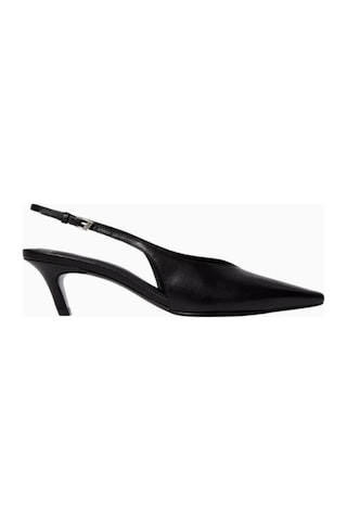 Black Suede Studio Lou 50 Siyah Deri Sivri Burun V-kesim, El Yapımı Zarif Slingback Topuklu Ayakkabı