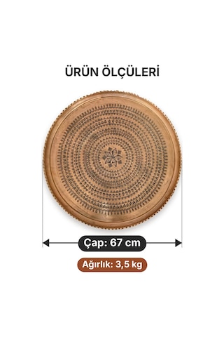 Binbir Trend 67 Cm El İşlemeli Otantik Desenli Kalın Urfa Bakır Tepsi Baklava Yıldız Göbekli