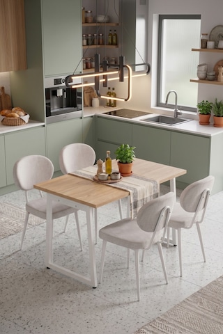 Vilinze Deniz Sandalye Biga Mdf Sabit Metal Ayak Mutfak Masası Takımı - 70x120 Cmbiga70120yr-bn-lkn01-beyaz-deniz-skrem Sigmakrem