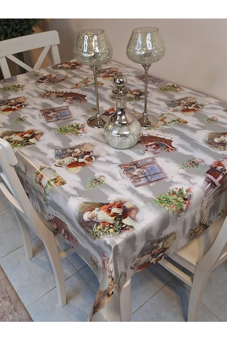 Yeni Yıl Desenli Elyaflı Pvc Masa Örtüsü Silinebilir Ve Su Geçirmez Muşamba Gri