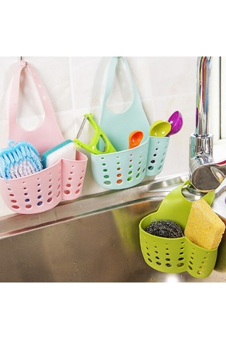 Xiyyadms Mutfak Lavabo Pvc Sıvı Drenajlı Ahşap/sponge Saklama Sepeti - Gri Mavi, Kolay Kurulum, Ev Organizasyon Aracı Diğer