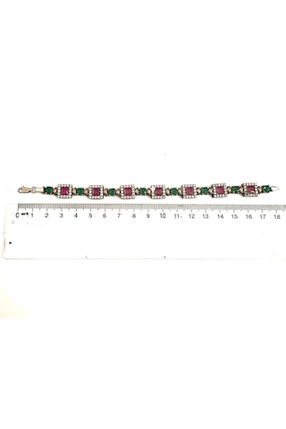 Otantik Bileklik 925 Ayar Gümüş Yakut Zümrüt Ve Zirkon Taşlı