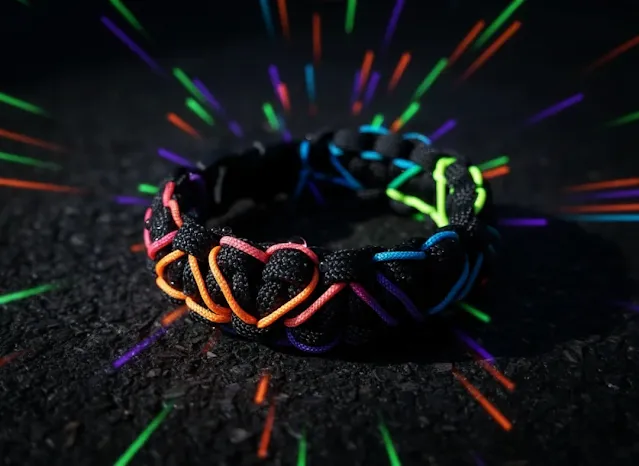 Siyah & Gökkuşağı Kalp Paracord Bileklik Çok Renkli