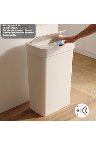 Porsima Me-05 Hareket Sensörlü Sessiz Kapatma Çöp Kutusu Banyo Mutfak Çöp Kovası Kapaklı Banyo Çöp Kovası 2 Adet Aa Pil Beyaz 50lt
