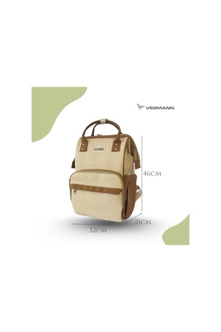 Vegmann Tender Kanvas Kumaş Anne Bebek Bakım Sırt Çantası Biberon Termos Gözlü Kahverengi-bej Kahverengi-bej Bej - Kahverengi