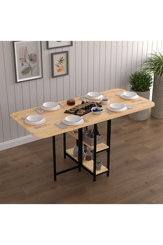 Asra Trend Metal Ayaklı Katlanır Mutfak Masası KM-31 %100 MDF Akıllı Yemek Masası Safir Meşe