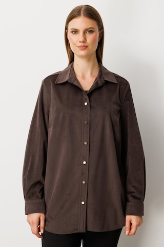 Ekol Kadın Büyük Beden İnce Fitilli Kadife Gömlek 3545 Kahverengi Kahverengi